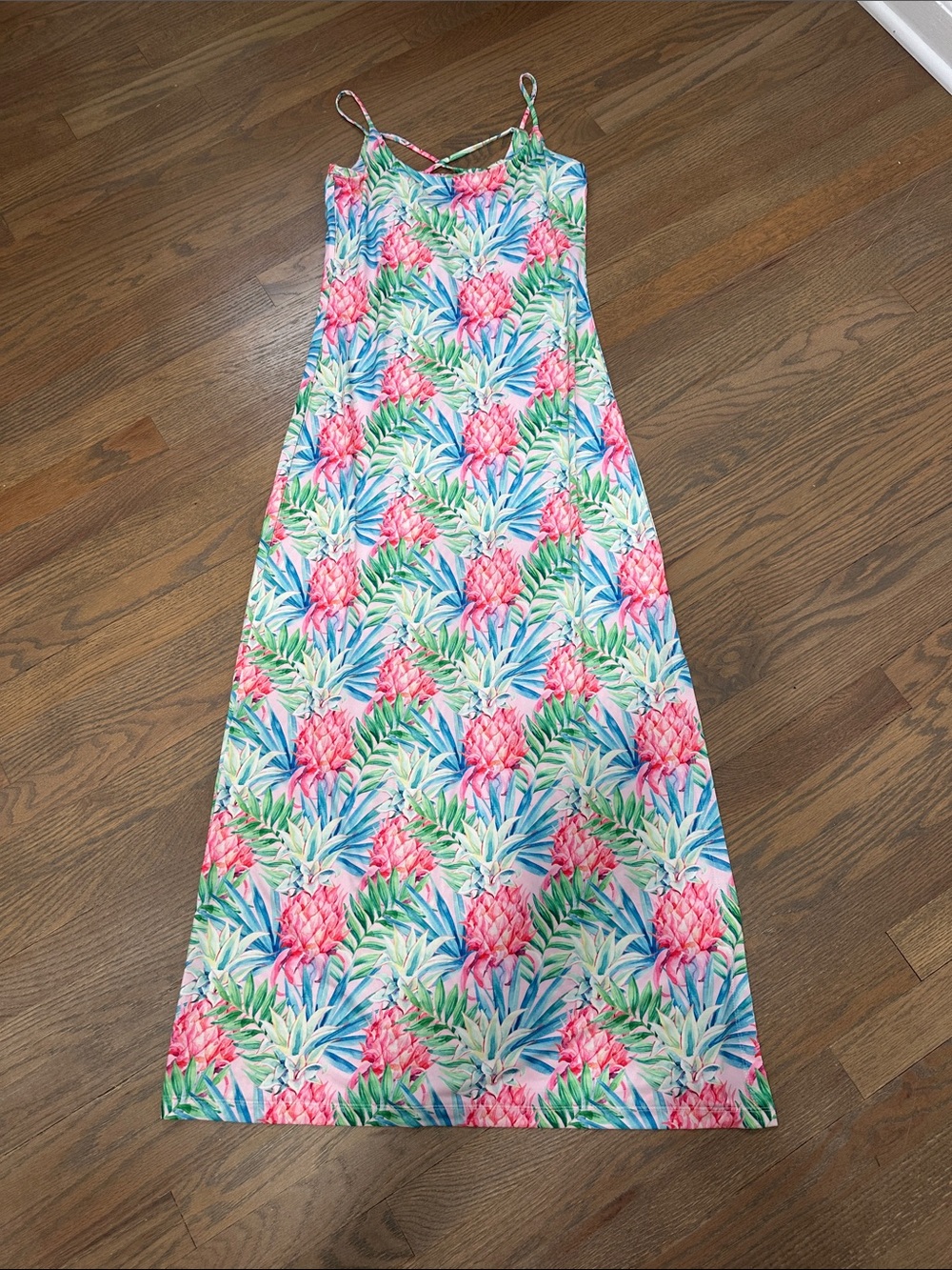 Tropical Pineapple Print Maxi Skirt — Pink & Green